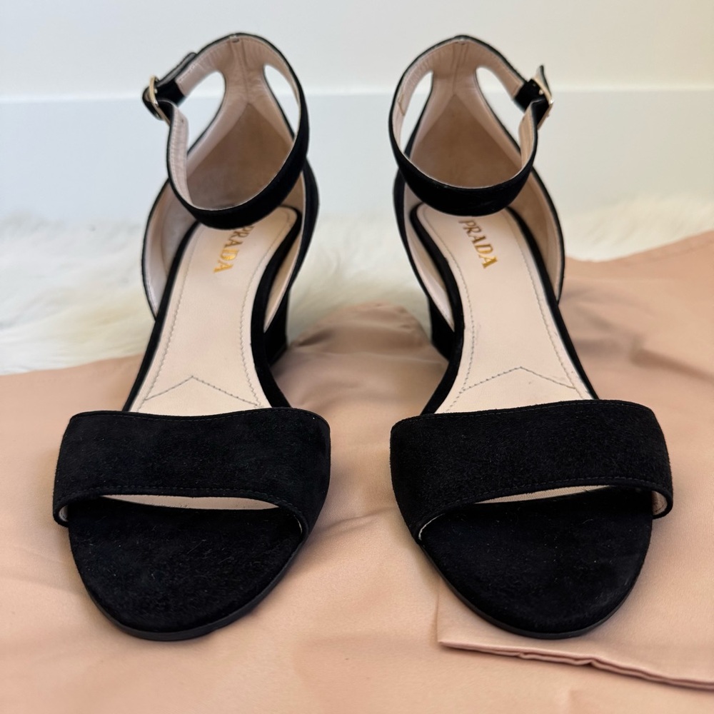 Brand new prada suede wedge black kitten heel sandals 38.5 - Picture 11 of 14